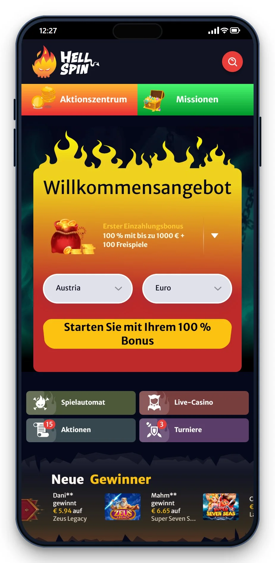 mga lizenz casino: HellSpin mobil, Lobby