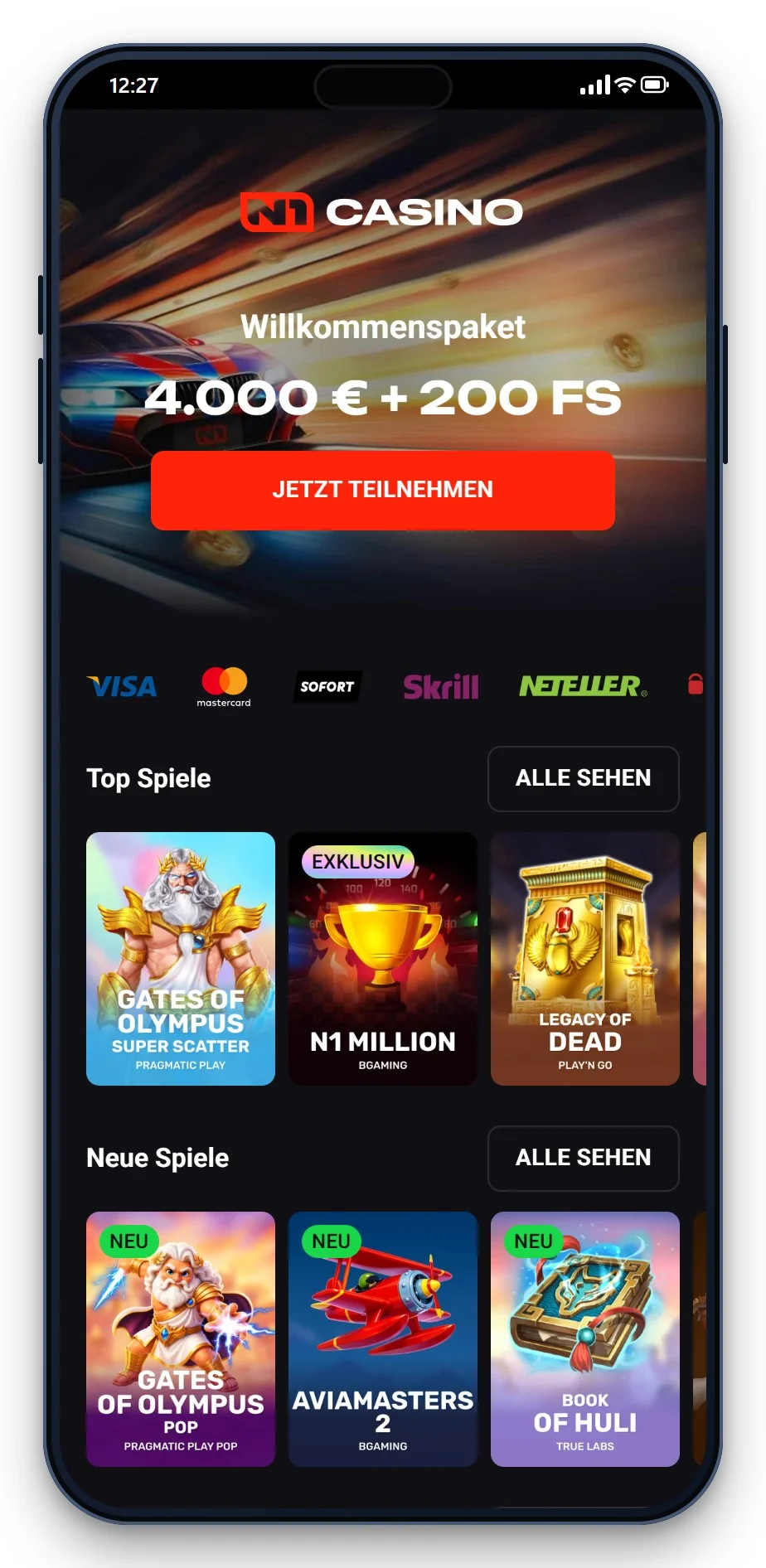 mga online casino: N1 Casino mobil, Lobby