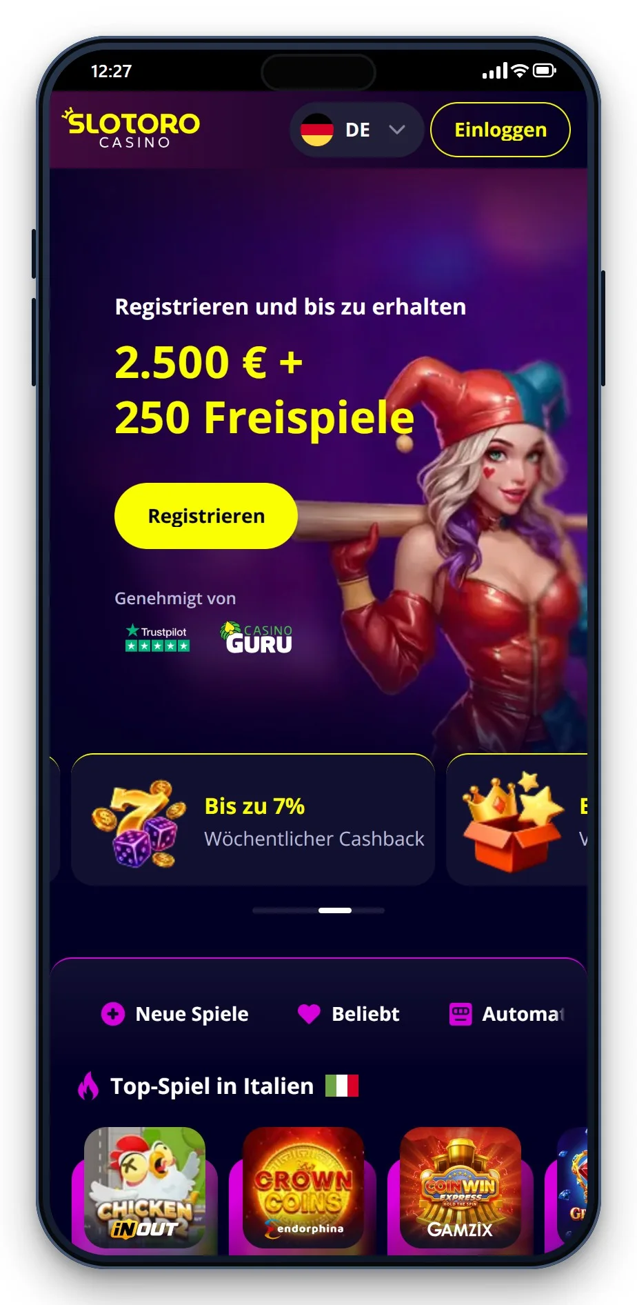 online casino mit malta lizenz: Slotoro mobil, Lobby