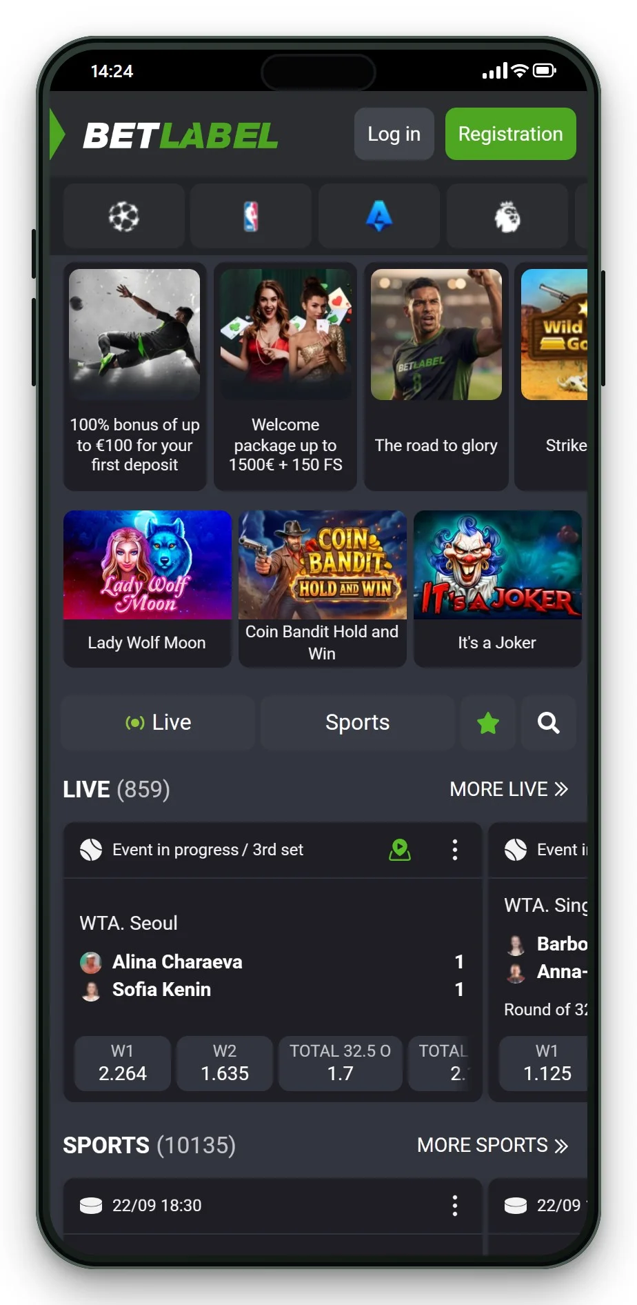 best mga casinos: the BetLabel lobby on mobile