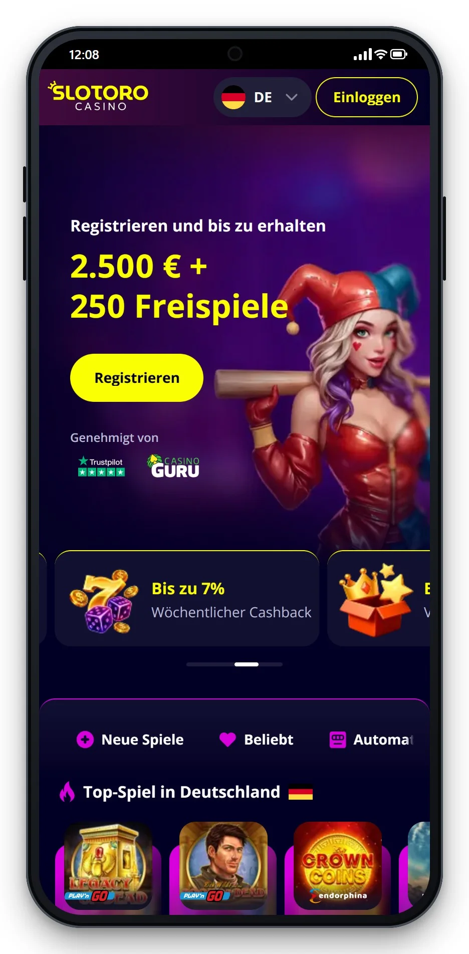 casinos mit malta lizenz: Slotoro mobil, Lobby