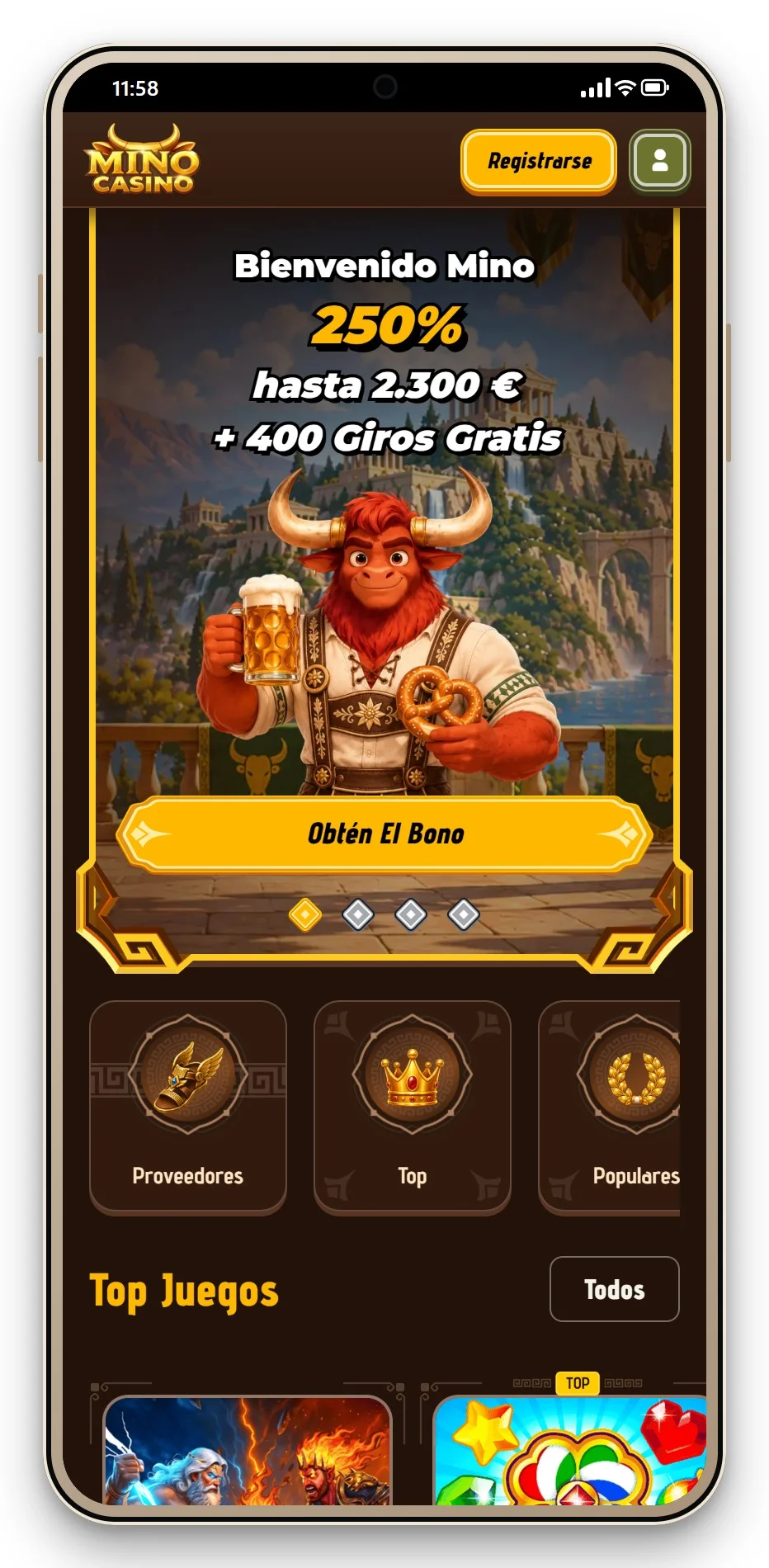 mejores casinos mga: lobby móvil de Mino Casino