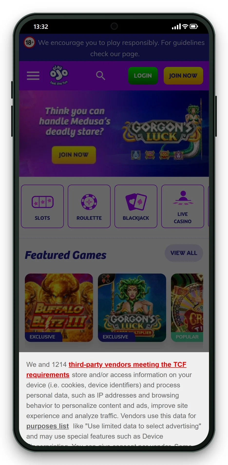 malta casino licence: PlayOJO mobile lobby