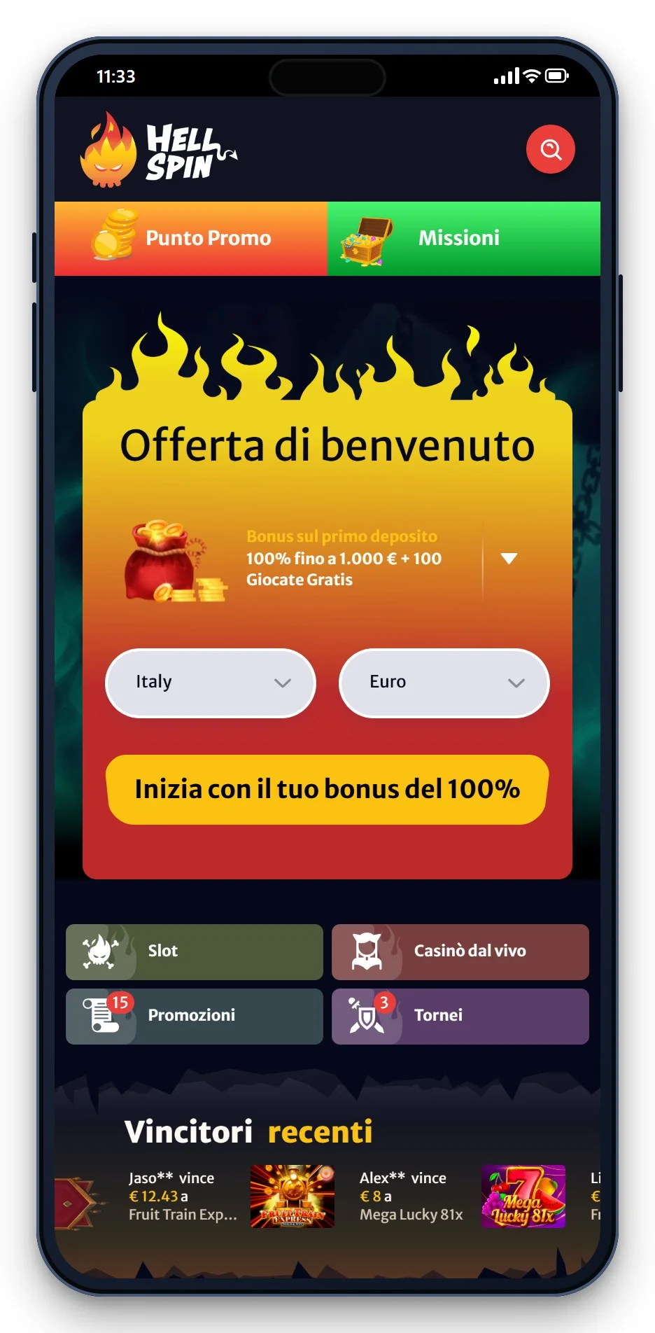 casinò online con licenza mga: HellSpin da smartphone, lobby