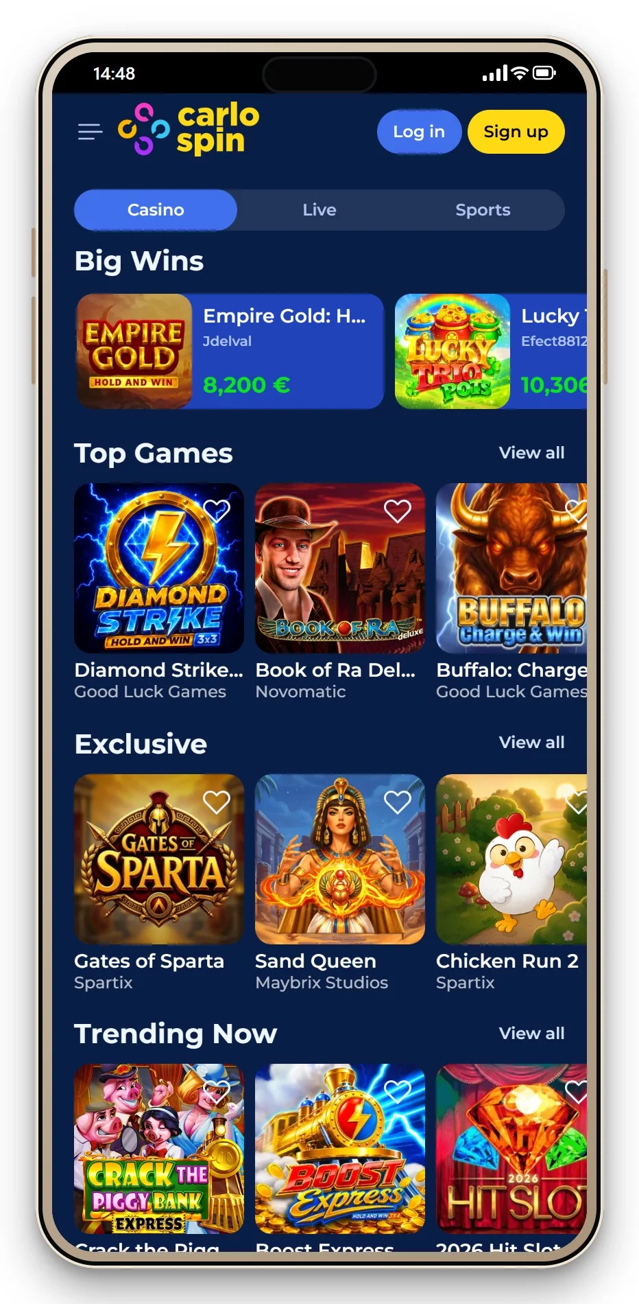 casino met mga licentie: mobiele lobby van CarloSpin