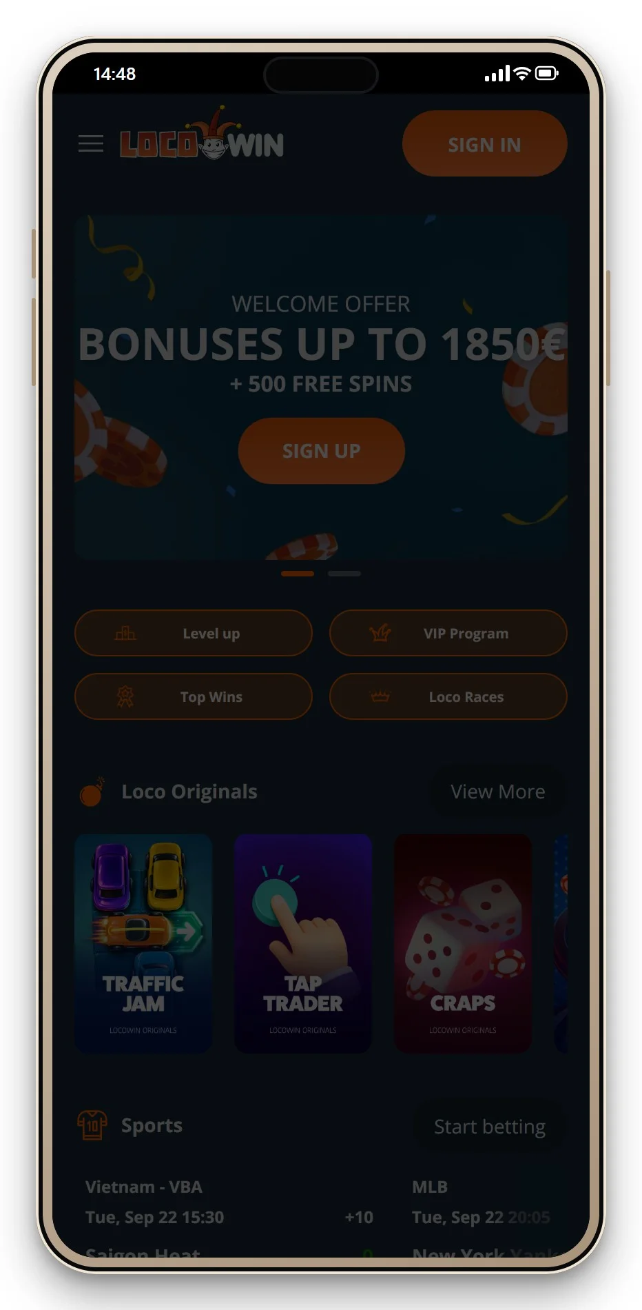 online casino mga: mobiele lobby van Locowin