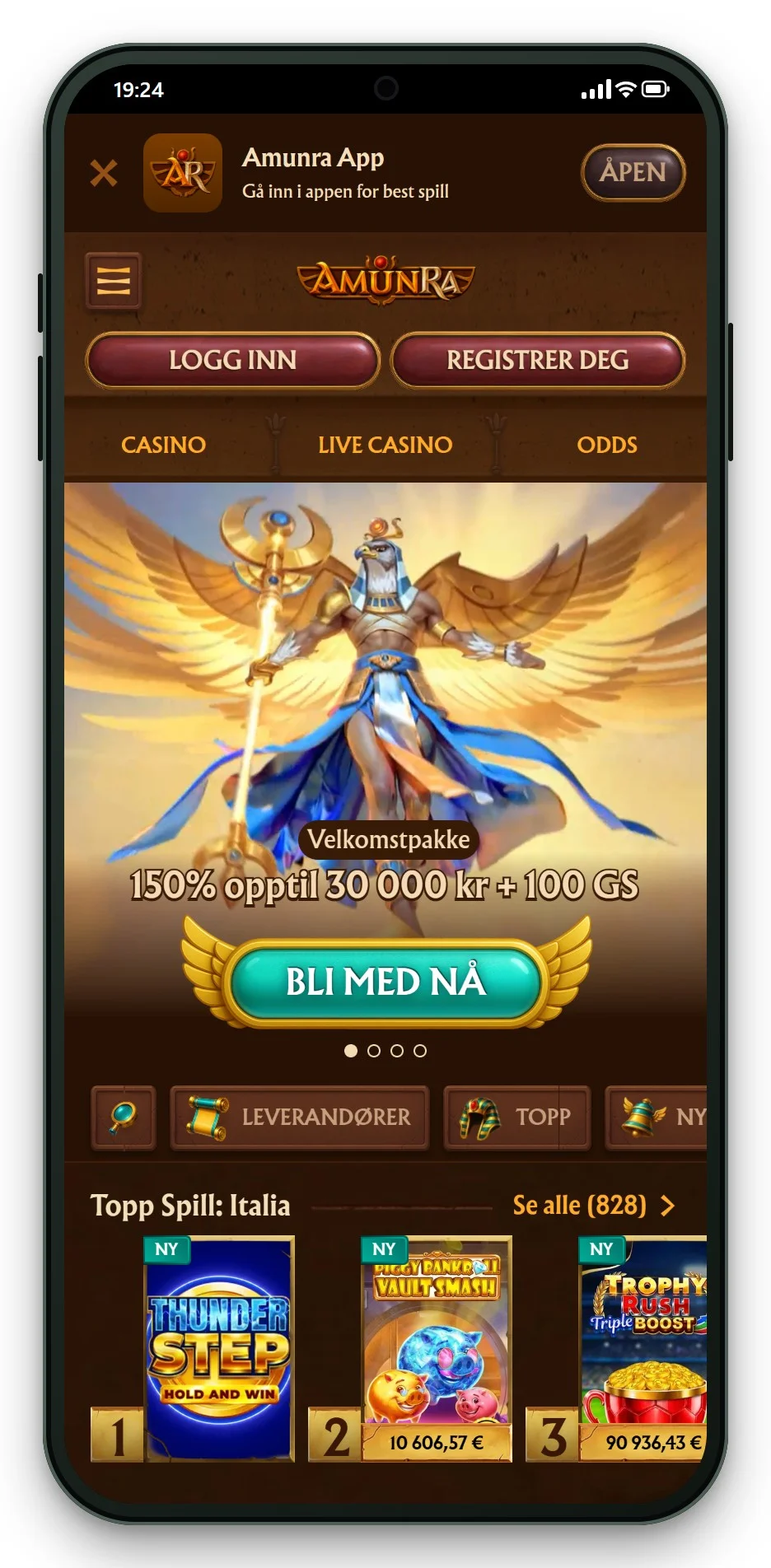 mga nettcasinoer: mobil lobby hos AmunRa